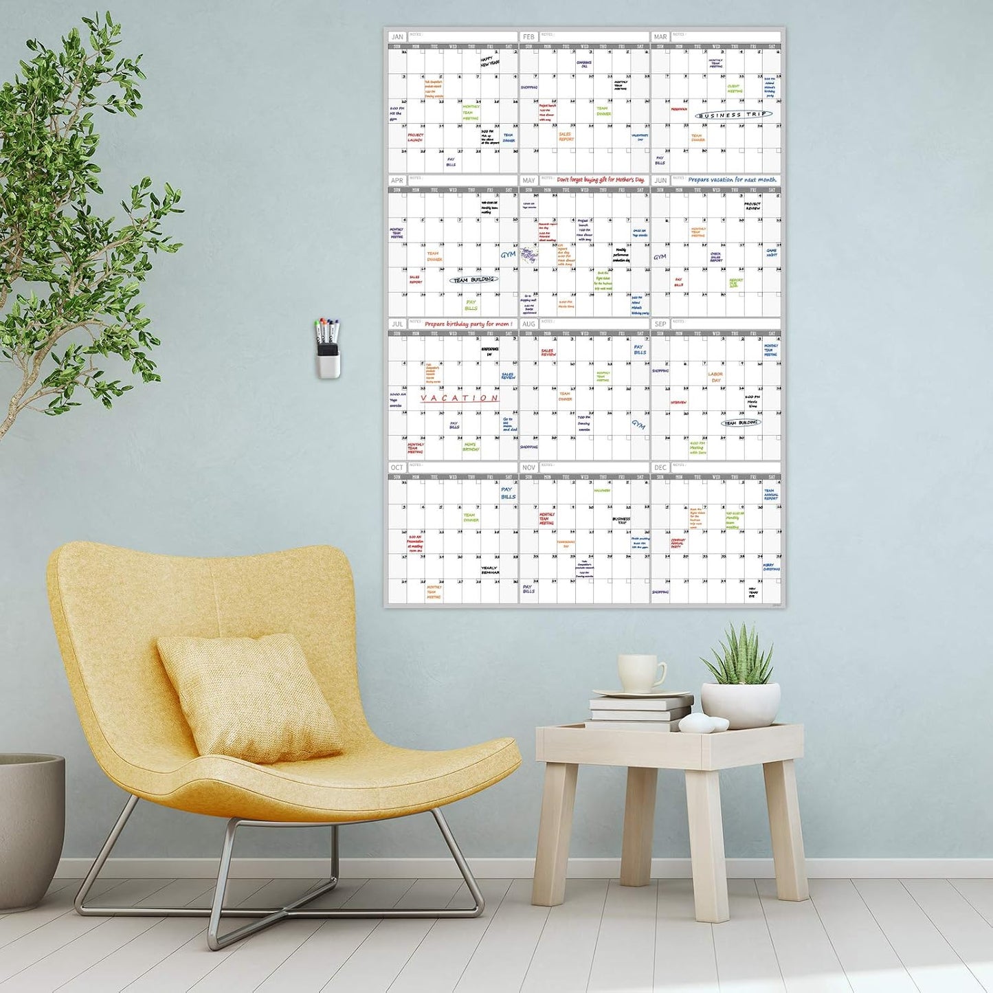 Dry Erase Wall Calendar - 38x26 Inches - Blank Undated Yearly Calendar - Whiteboard Premium Laminated Planner - Reusable Laminated Office Jumbo 12-Month Calendar (Vertical)