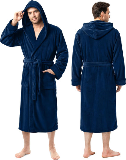 NY Threads Mens Robe with Hood, Luxury Plush Fleece Hooded Mens Bathrobe, Spa Bath Robe for Men