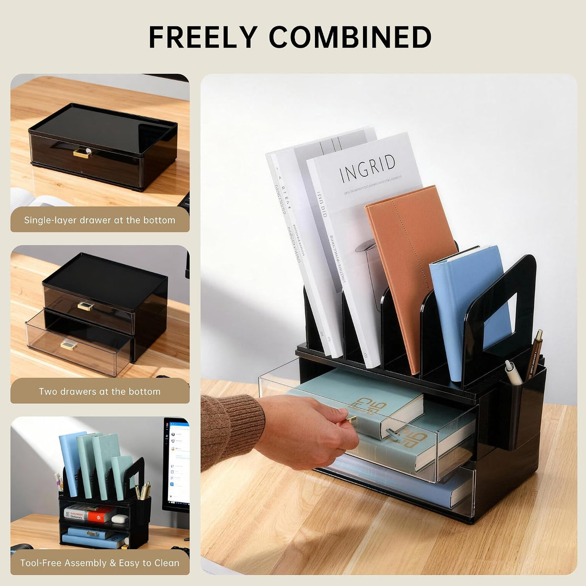 CiWiVOKi Vertical File Holder, PET Desk Organizer, Black