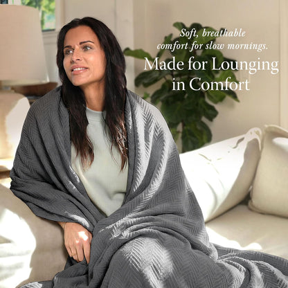 Threadmill Travel Blanket Cotton Viscose from Bamboo - Airplane Premium Soft Flight Grey Throw Blanket in Cloth Bag (Grey Color) Compact & Portable Blanket for Travel, Car, Picnic & Camping