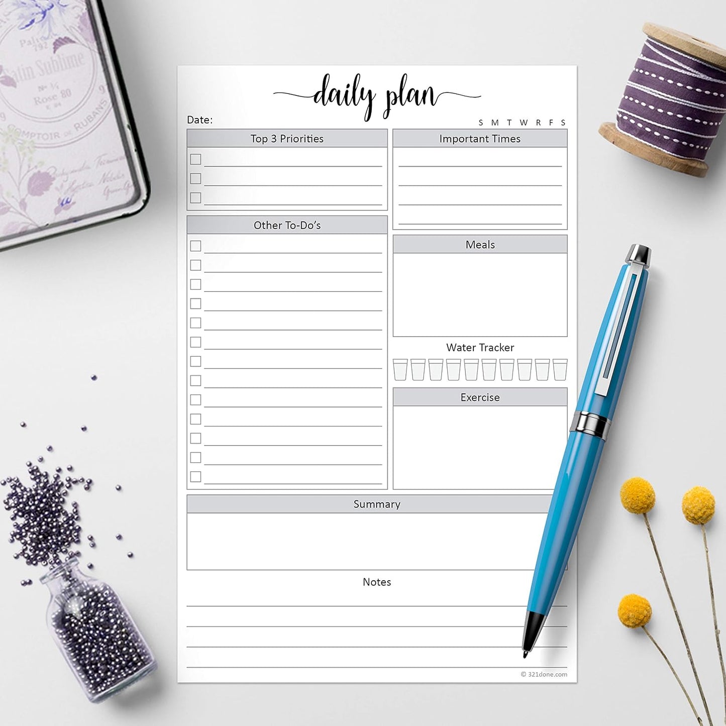 321Done Daily Schedule Planning Notepad - 5.5x8.5 Hourly Appointment Daily Planner To Do Checklist, 50 Sheets Tear-Off Note Pad - Made in USA