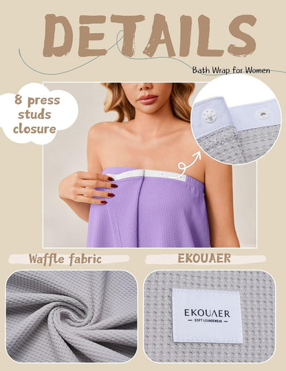 Ekouaer Waffle Robes Towel Wrap for Women Bath Wrap Lightweight Spa Robe