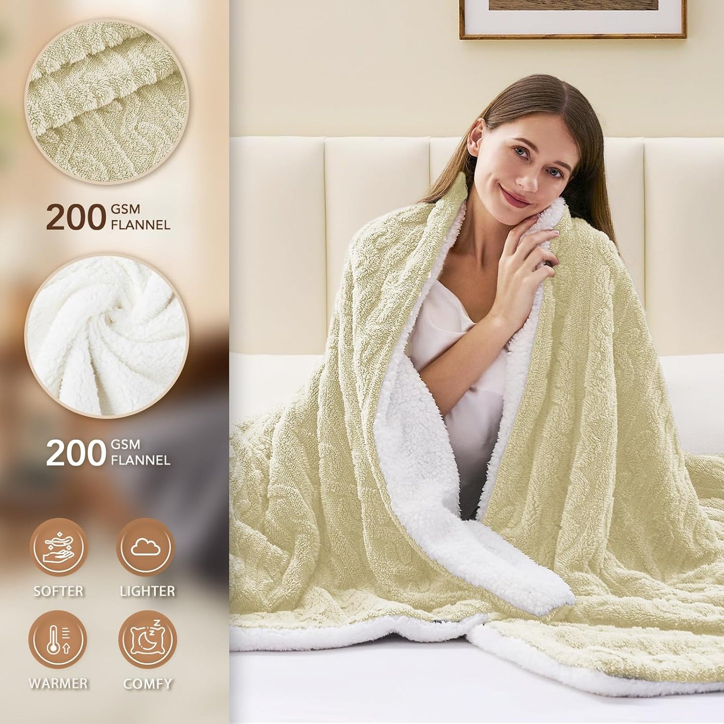 Homemate Electric Heated Blanket Twin - 62"x84" Heating Bed Blankets Throw with 10 Heating Levels 8 Hours Auto Off Fast Heating Over-Heated Protection Ultra Soft Warm Flannel ETL Certified Grey - Colors A