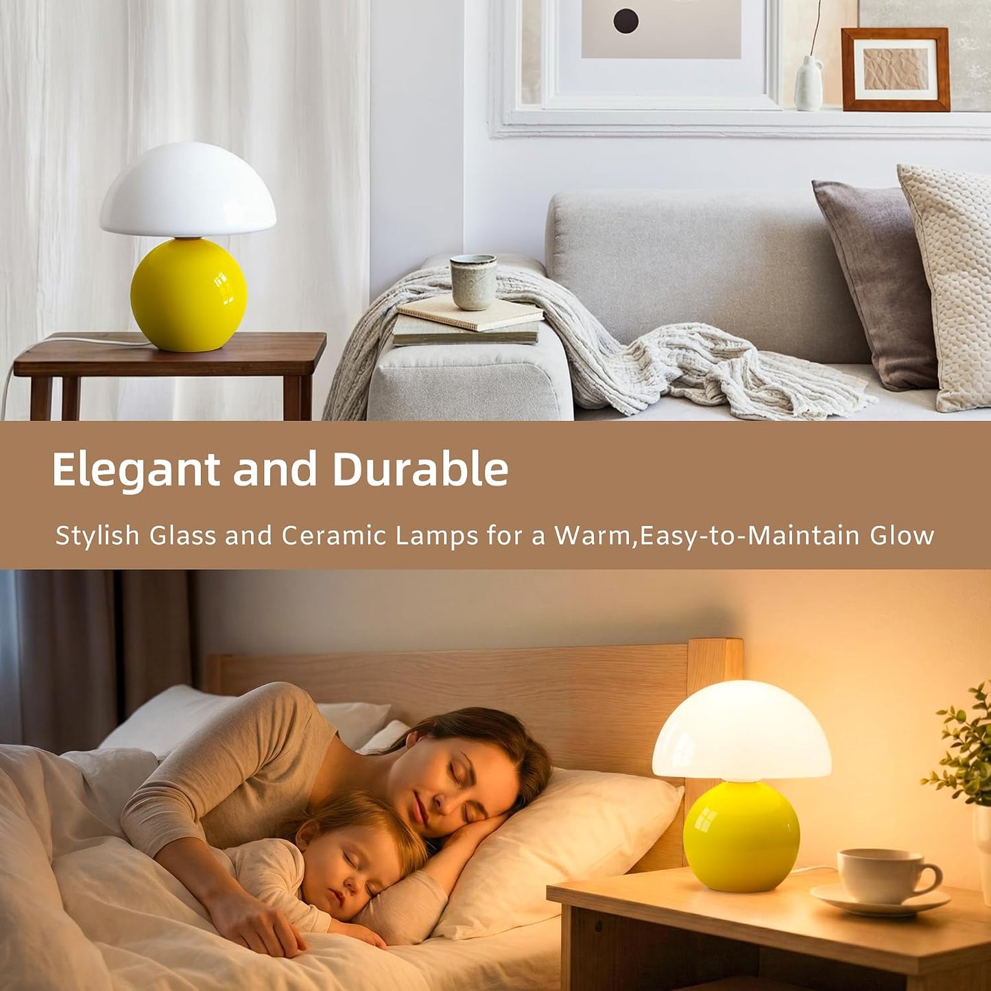 Dawnwake Mushroom Lamp Table Lamp for Bedroom,Desk Bedside Small Lamps for Living Room Night Stands,Mushroom Decor Cute Mini Modern Mid Century Lamps,Unique Aesthetic Home Living Room Decor(White)
