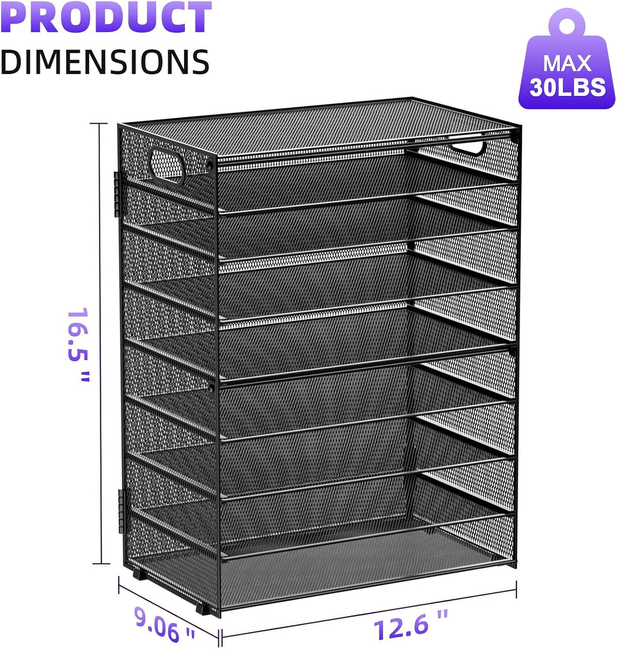 Marbrasse 6 Tier Paper Organizer Letter Tray - Mesh Desk File Organizer with Handle, Paper Sorter Organizer for Letter/A4 Office File Folder Holder - Black
