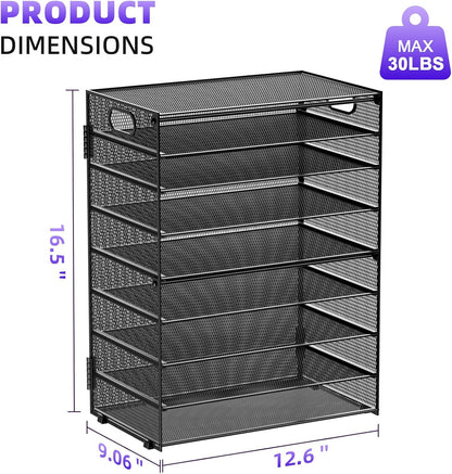 Marbrasse 6 Tier Paper Organizer Letter Tray - Mesh Desk File Organizer with Handle, Paper Sorter Organizer for Letter/A4 Office File Folder Holder - Black