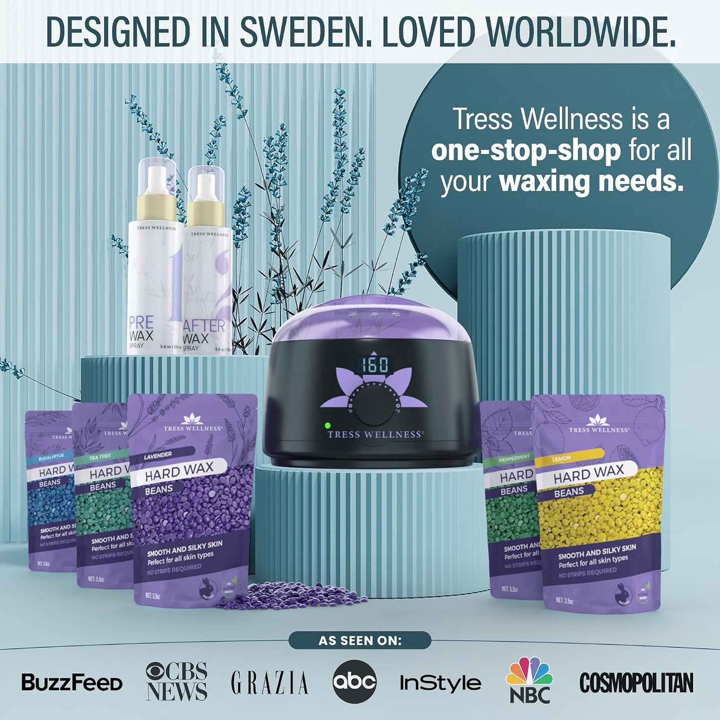 Tress Wellness Award Winning Waxing Kit for Sensitive Skin, Safe for Face & Skin, Easy to Use, At-Home Kit for Face, Bikini, Brazilian & Full Body - Digital Display, Black Purple Flower