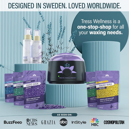 Tress Wellness Award Winning Waxing Kit for Sensitive Skin, Safe for Face & Skin, Easy to Use, At-Home Kit for Face, Bikini, Brazilian & Full Body - Digital Display, Black Purple Flower
