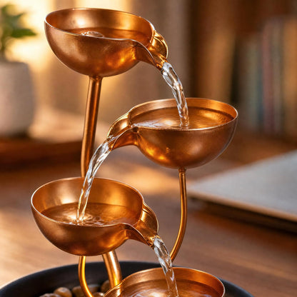 Tabletop Fountain Metal 4-Tier Cascading Bowl Water Feature Indoor Desktop Waterfall Fountain, Relaxing Zen Decor for Home Office Bedroom Meditation Gift, 9.8 Inch
