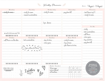 Peachly Desktop Weekly Planner Notepad | 60 Undated Tear-Off Pages | Schedule Daily To-Do Lists | Increase Your Productivity In Less Than 5 Minutes A Week | Achieve Your Goals | Peach and Mint Fern