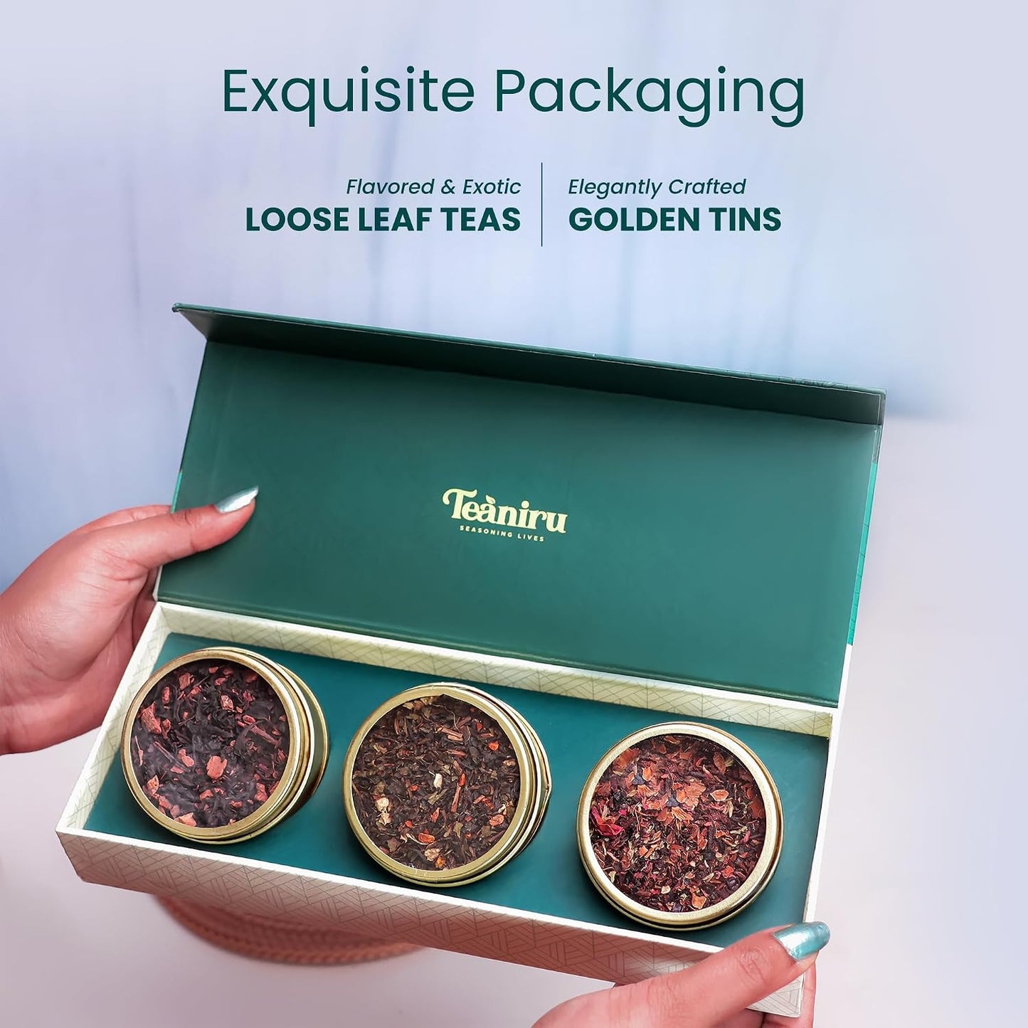 Teaniru, Grandeur Tea Collection | 3 Loose Leaf Tea Sampler | Variety Pack Assortment of Green, Herbal & Black Tea | Gluten Free & Sugar Free | Gift Set for Men & Women | Thanks Giving