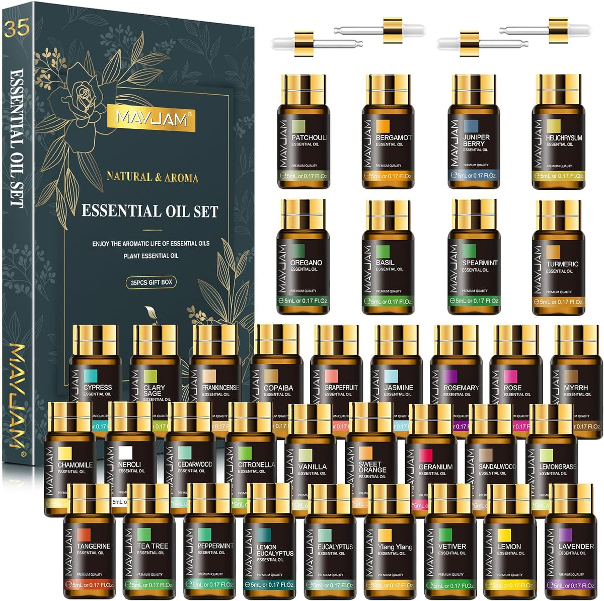 MAYJAM 35x5ML Essential Oil Set for Diffuser Massage Soap Candle Making