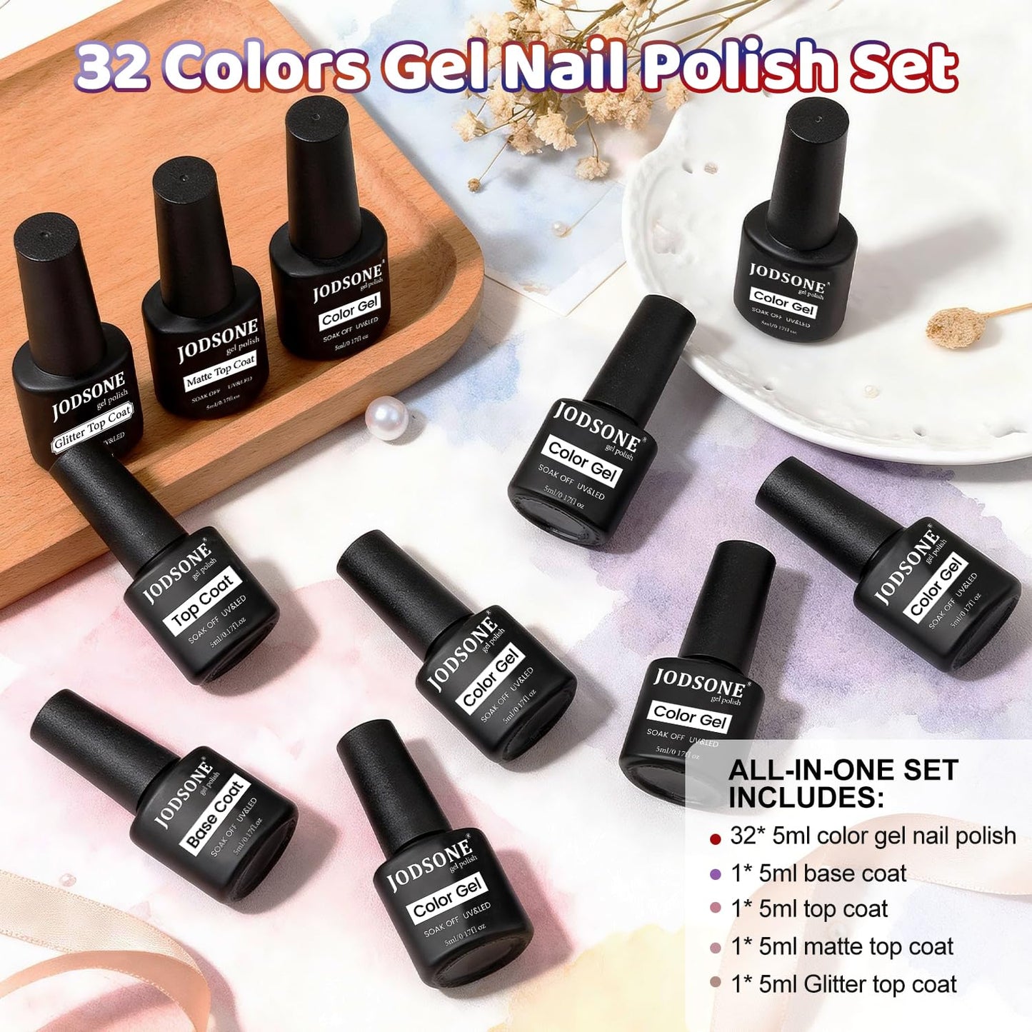 JODSONE Gel Nail Polish Kit 60 PCS with U V Light Soak off Base Top Coat 55 Shine Colors Gel Nail Kit Bright and Dark Brown Wine Red Series Manicure Set for Women and Girls