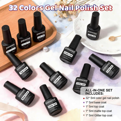 JODSONE Gel Nail Polish Kit 60 PCS with U V Light Soak off Base Top Coat 55 Shine Colors Gel Nail Kit Bright and Dark Brown Wine Red Series Manicure Set for Women and Girls
