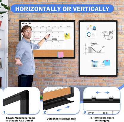 Weekly Dry Erase Calendar Whiteboard for Wall, 24" x 18" Cork Week Planner