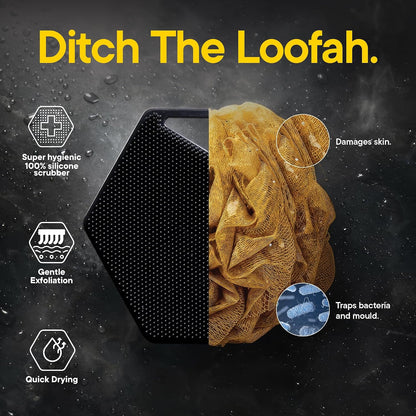 TOOLETRIES Premium Silicone Body Scrubber 2.0, Hygienic Loofah Alternative, Exfoliating Shower Scrubber for Sensitive Skin, Quick Drying & Long-Lasting Bathroom Essentials for Men & Women - Charcoal