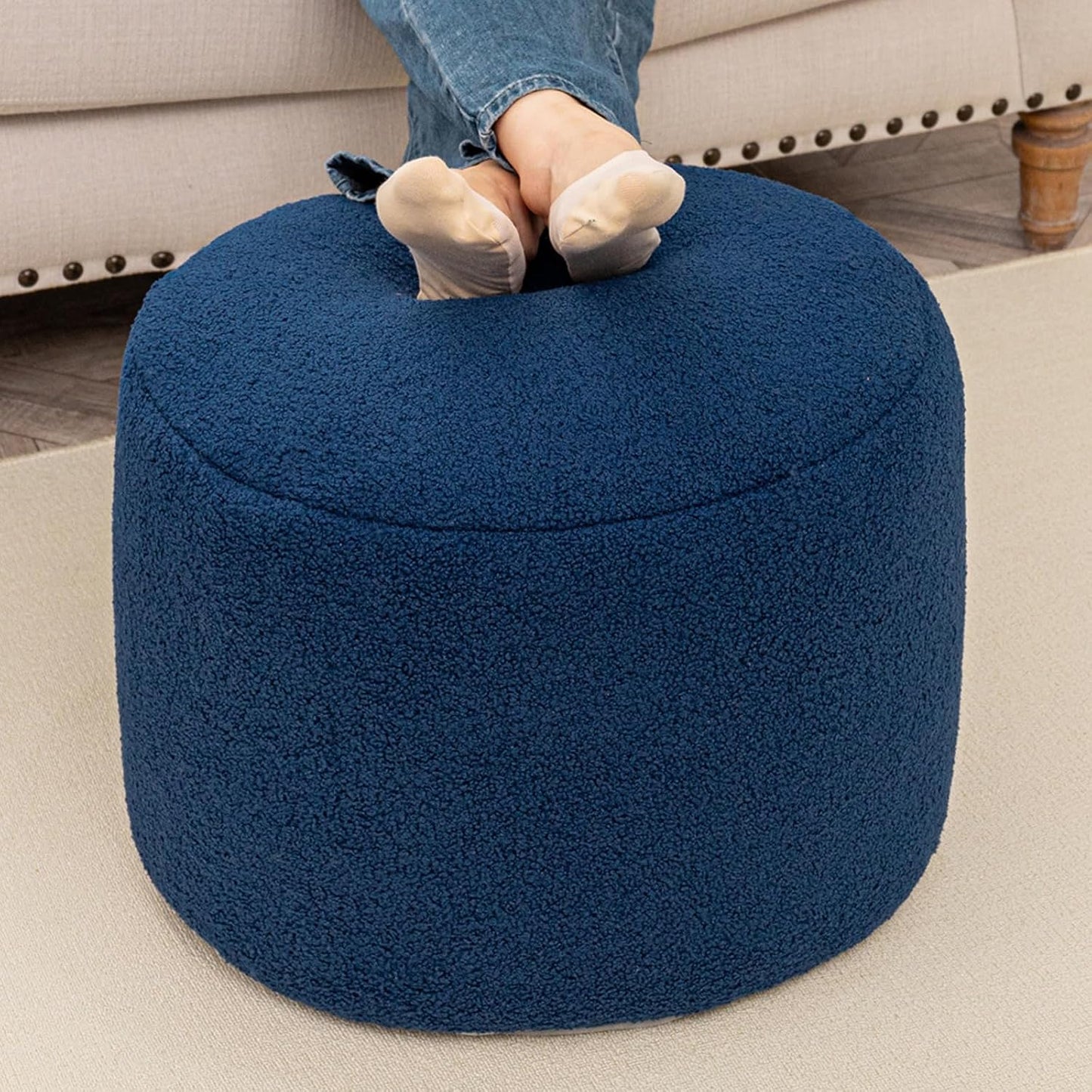 Round Pouf Ottoman 20 x 20 x 14 Inches Boho Poof Home Decor Floor Pouffe Ottoman Foot Rest for Couch Sofa Bean Bag Chairs Living Room Bedroom (Green)