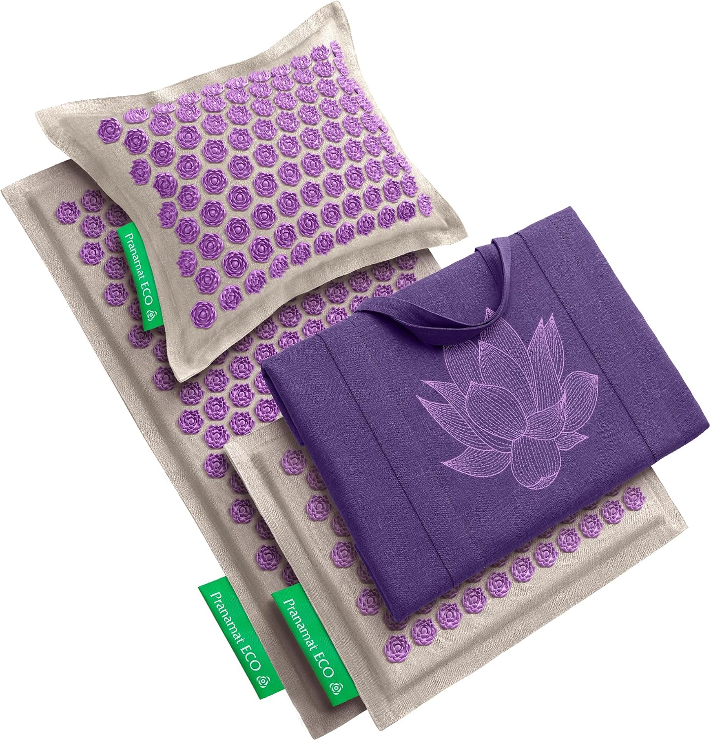 Pranamat Acupressure Large & Small Mat with Pillow and Bag Set, Premium Acupressure Therapy for Pain Relief and Relaxation, Handcrafted in Europe with Sustainable and Natural Materials (Obsidian)