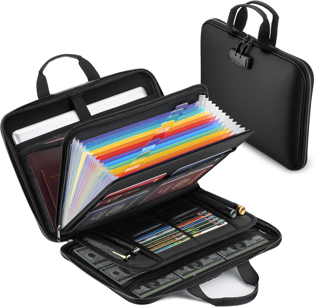 facka Fireproof Document Organizer Box with Lock, 13 Pocket Safe File Bag