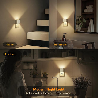 JandCase Night Light, Modern Night Lights Plug into Wall,2 Pack Dusk to Dawn Sensor Nightlight, Amber Brightness Adjustable Nightlight for Kids Bathroom Hallway Kitchen Bedroom Decor