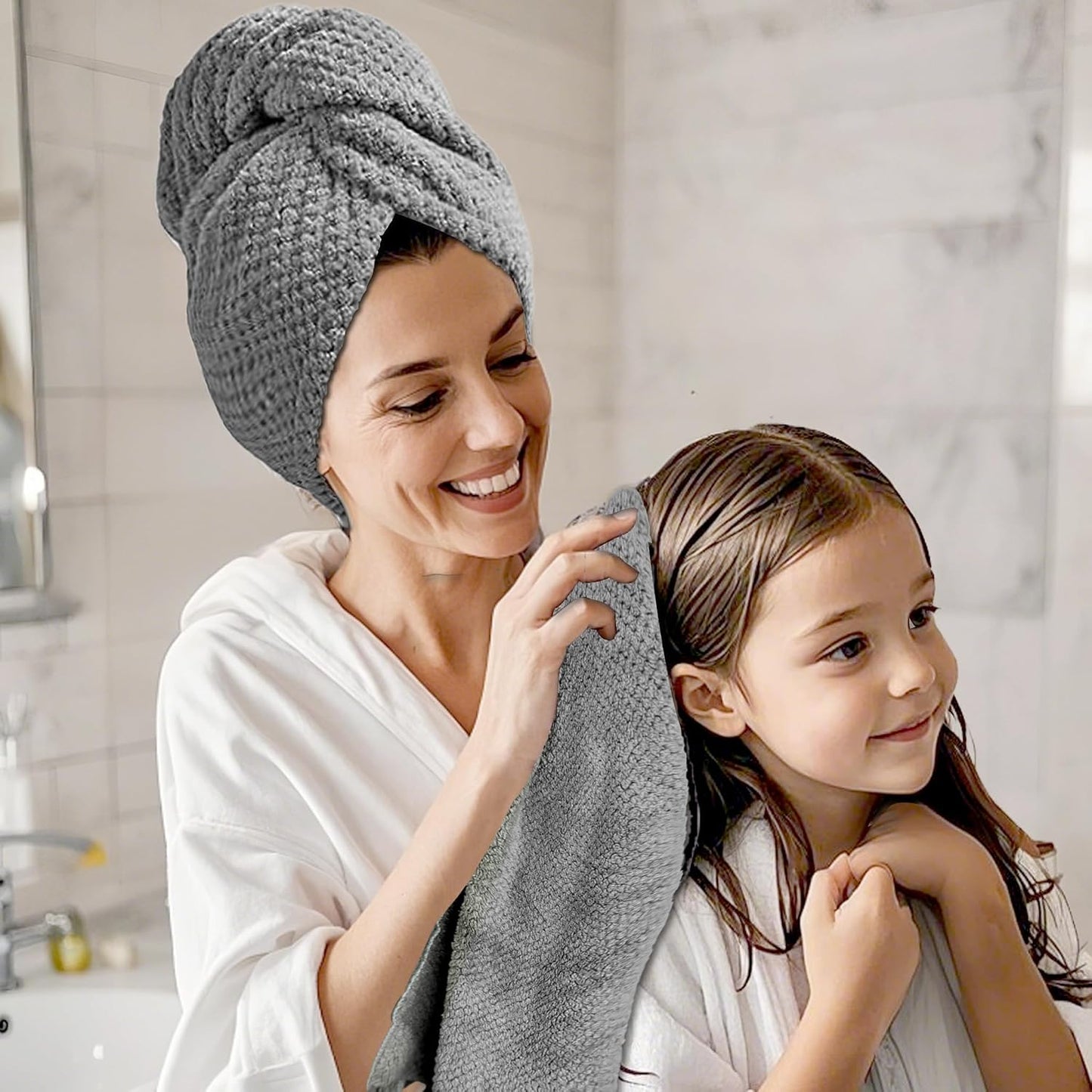Large Hair Towel Wrap for Women, Quick-Dry Turban, Ultra Absorbent & Anti-Frizz, Ideal for Long, Thick & Curly Hair, Soft Lightweight Microfiber Drying Towel (24x42, Blue)