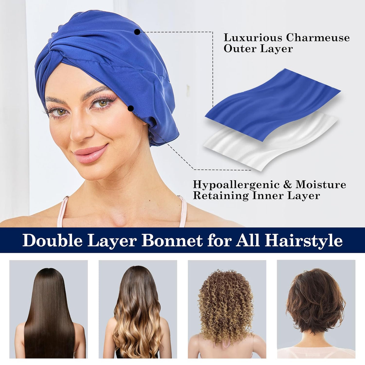Adjustable Silk Bonnet Satin Curly Hair Wrap for Sleeping Women Anti Frizz