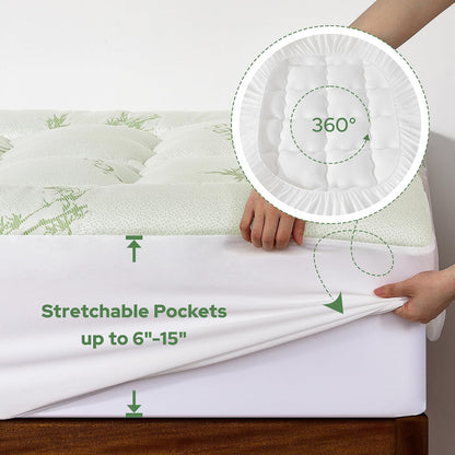 BEDLORE King Mattress Topper Viscose Derived from Bamboo, Thick Pillow Top Mattress Pad with Stretchable Pockets for 6"-18" Mattress, Soft Breathable Mattress Topper for Back Pain Relief(Dark Gray)