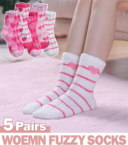 SDBING Fuzzy Socks for Women Soft Fluffy Home Sleeping Socks Cozy Warm Slipper Socks 6 or 5 Pairs