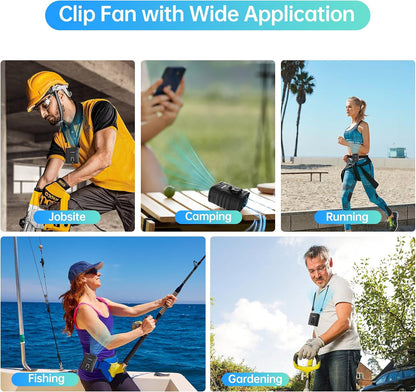 Waist Fan, 5000mAh Rechargeable Belt Clip Fan, 39ft/s Strong Airflow, 5 Speeds, Up to 29H Runtime, Wearable Hands-Free Cooling with LED SOS Light for Outdoor Camping Hiking