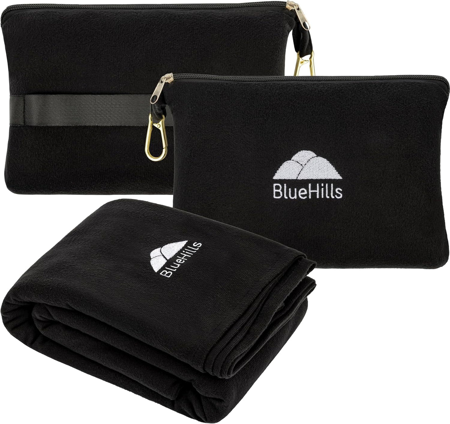 BlueHills Travel Blanket Pillow Compact Lightweight Pocket Size Airplane Traveling Essential Flight Trip Throw in Bag Portable Case Plane Accessory Gray L01