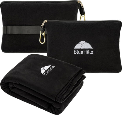 BlueHills Travel Blanket Pillow Compact Lightweight Pocket Size Airplane Traveling Essential Flight Trip Throw in Bag Portable Case Plane Accessory Gray L01