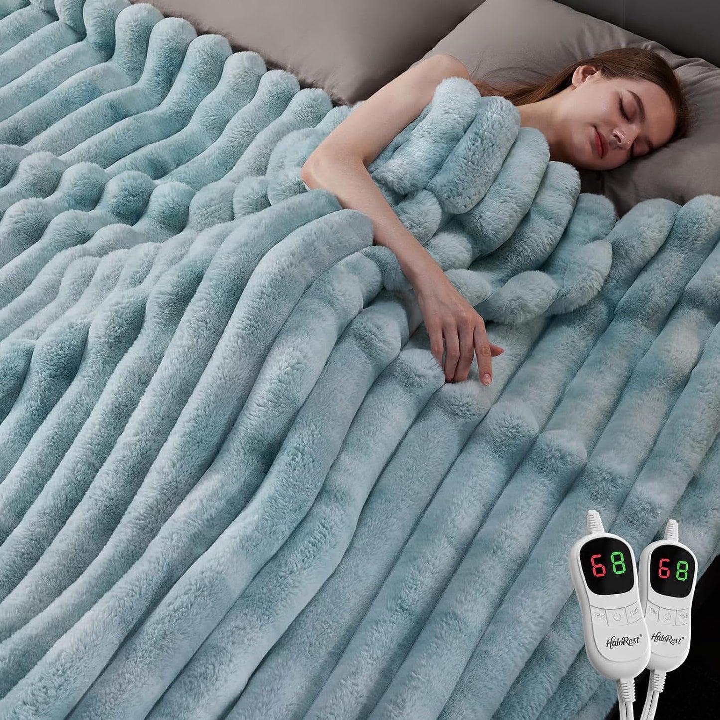 Heated Throw Blanket, Faux Fur Cozy Heating Blanket with Overheat Protection, 1/2/4/6/8 Hours Auto-Off 10 Heat Level, Machine Washable (50x60 Inches, Cream White)