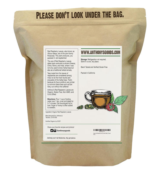 Anthony's Organic Red Raspberry Leaves, 1 lb, Cut & Sifted, Gluten Free, Non GMO, Non Irradiated, Keto Friendly