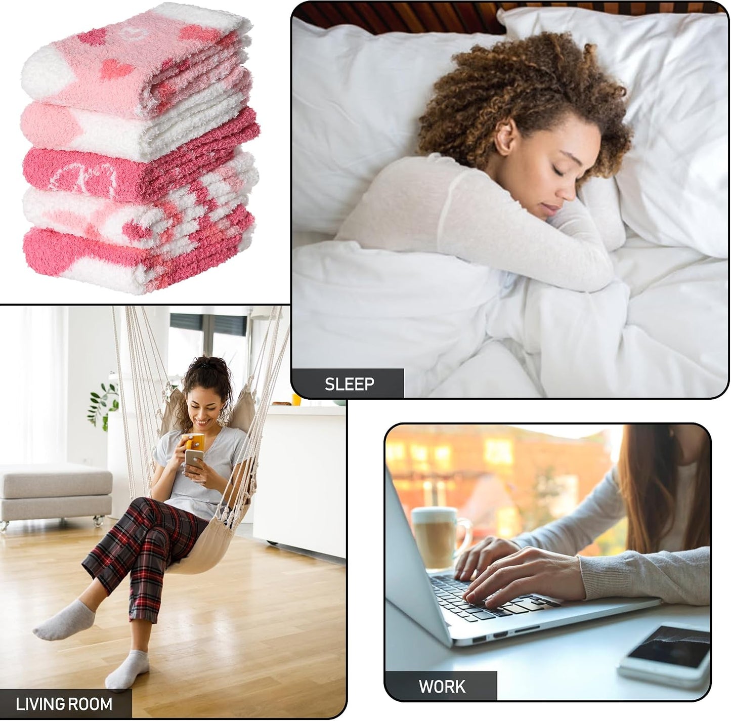 SDBING Fuzzy Socks for Women Soft Fluffy Home Sleeping Socks Cozy Warm Slipper Socks 6 or 5 Pairs