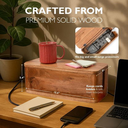 Cable Management Box, Power Strip & Extension Cord Hider, Desk Organizer