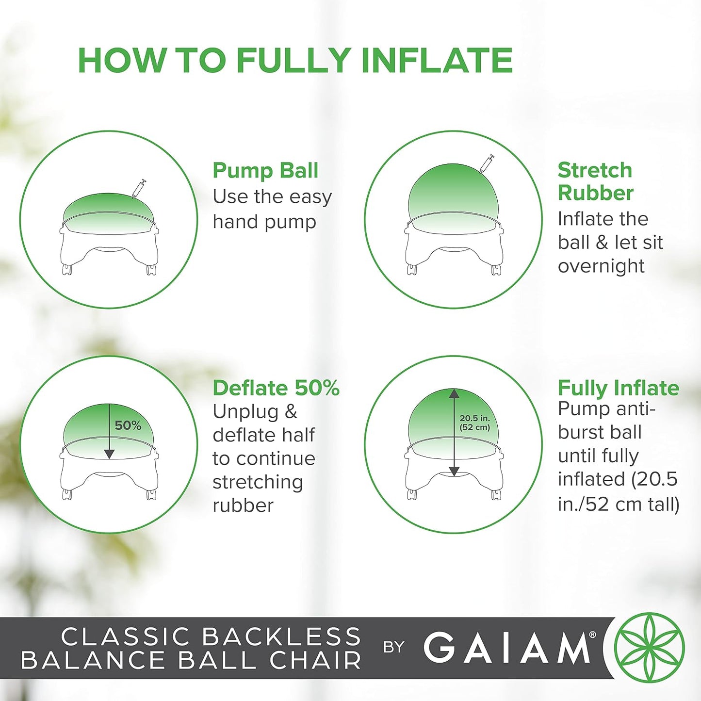 Gaiam Classic Balance Ball Chair – Ergonomic Stability Chair for Desk & Office | Yoga Ball Seat with Base, Air Pump, & Exercise Guide | Improves Posture & Core Strength (300 lb Capacity)