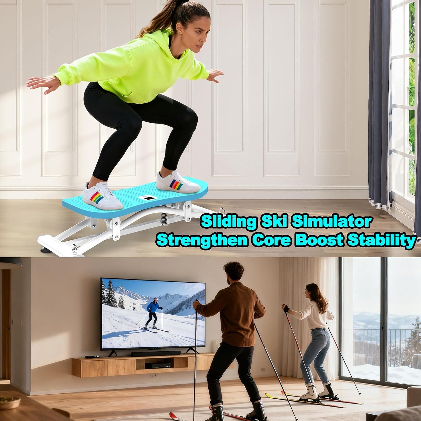 KINMAC 2-in-1 Rocking Stepper with Resistance Bands, Portable Balance Board for Exercise at Home, Quiet Mini Stair Stepper with LCD Monitor, Ski Trainer for Workout Home Gym