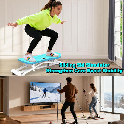 KINMAC 2-in-1 Rocking Stepper with Resistance Bands, Portable Balance Board for Exercise at Home, Quiet Mini Stair Stepper with LCD Monitor, Ski Trainer for Workout Home Gym