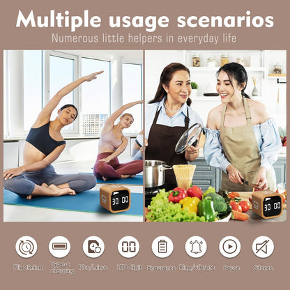 VEWINGL Cube Productivity Timer, 25/5/10/45 Min Presets, Desk Flip Timer for Pomodoro Study Sessions, Vibration & Custom Modes for ADHD, Work, Study & Kitchen (Black)