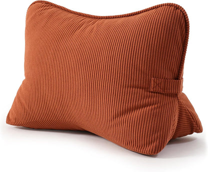 Pat. Pend. Corduroy Lumbar Support Back Pillow for Watching TV, Reading & Gaming, Ergonomic Triangle Support Cushion for Sofa, Armchair & Bed Sitting, Removable Washable Cover, Beige Gray
