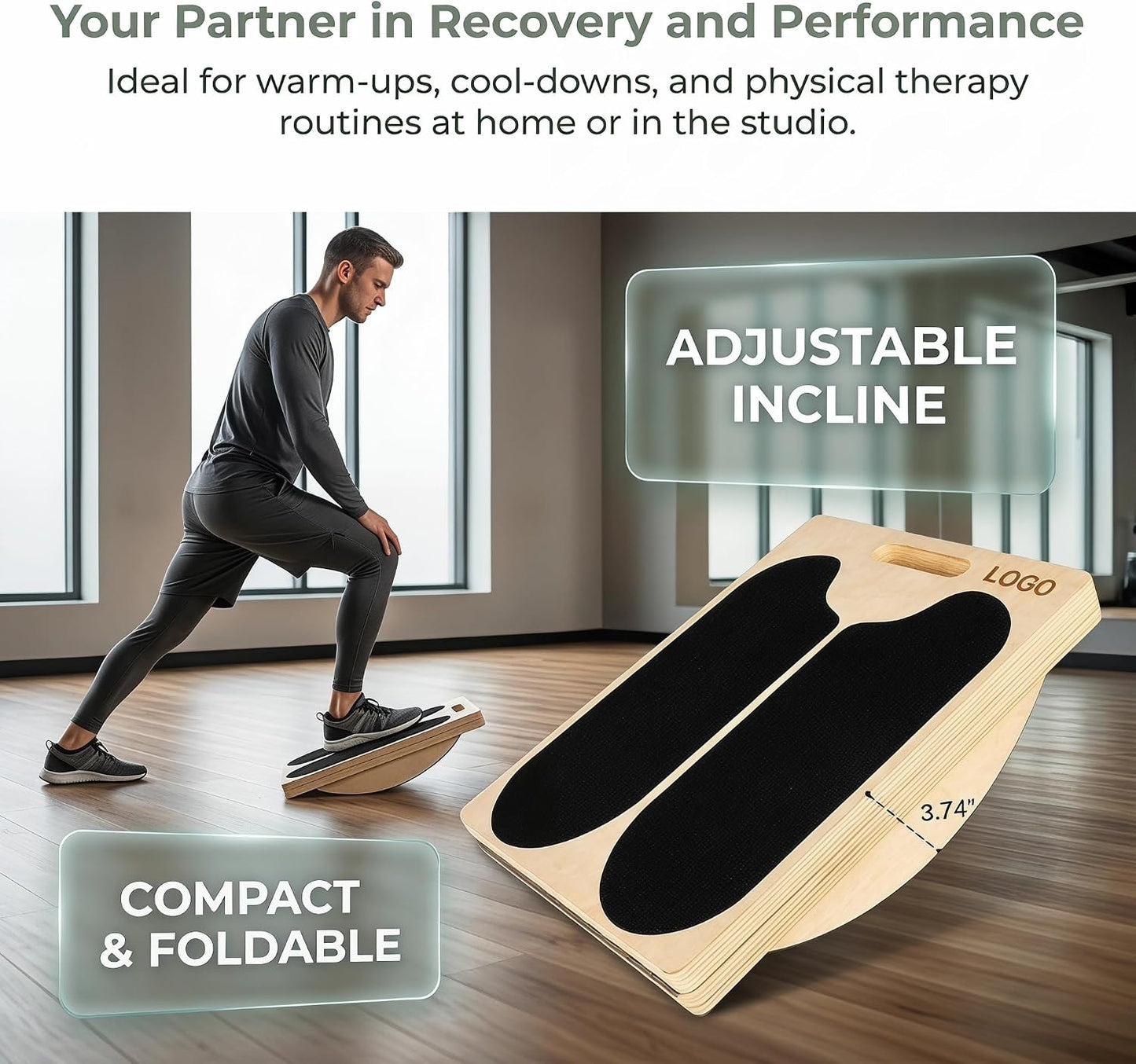 Calf Stretcher Slant Board, Adjustable Wooden Incline Board for Stretching, Non Slip Foot Stretcher for Calf, Achilles, Ankle, Hamstring Exercise