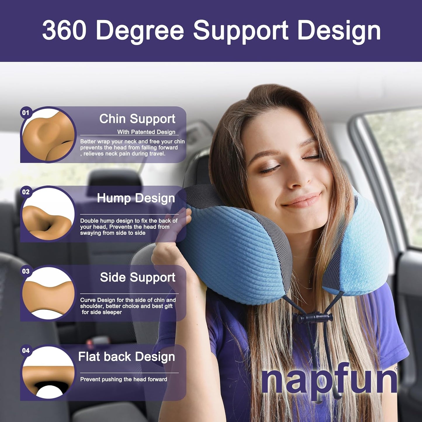 napfun Neck Pillow for Traveling, Upgraded Travel Neck Pillow for Airplane 100% Pure Memory Foam Travel Pillow for Flight Headrest Sleep, Portable Plane Accessories, Light Grey