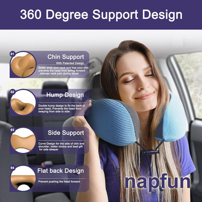napfun Neck Pillow for Traveling, Upgraded Travel Neck Pillow for Airplane 100% Pure Memory Foam Travel Pillow for Flight Headrest Sleep, Portable Plane Accessories, Light Grey