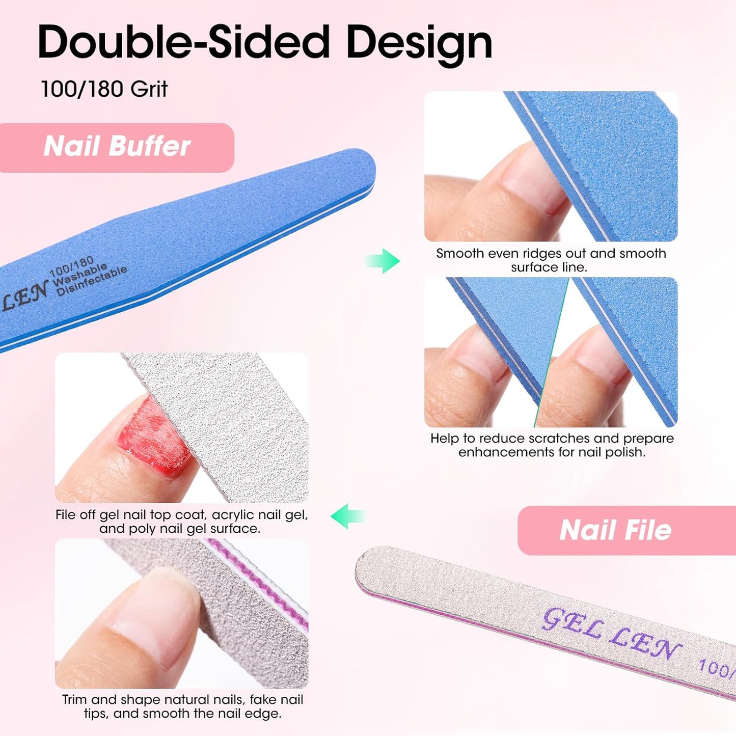 Gellen Nail Care Kit Manicure Tools Kit: Nail Strengthener and 2Pcs Nail File & Buffer 100/180, Cuticle Pusher Pen, Cuticle Oil & Remover, Fork | Nail Clipper & Brush
