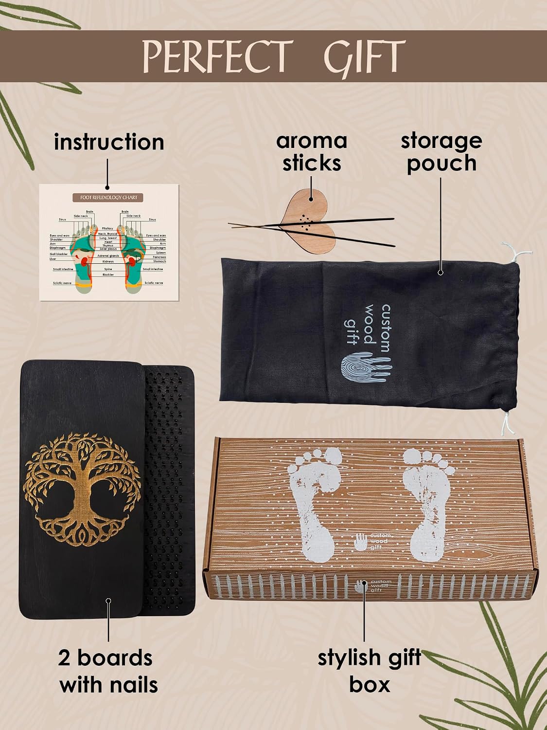 Sadhu board, Wooden Yoga Board for Acupressure and Meditation with Nails for Deep Tissue Massage, Acupuncture Massage, Nails Distance 0.39 In (10 mm)