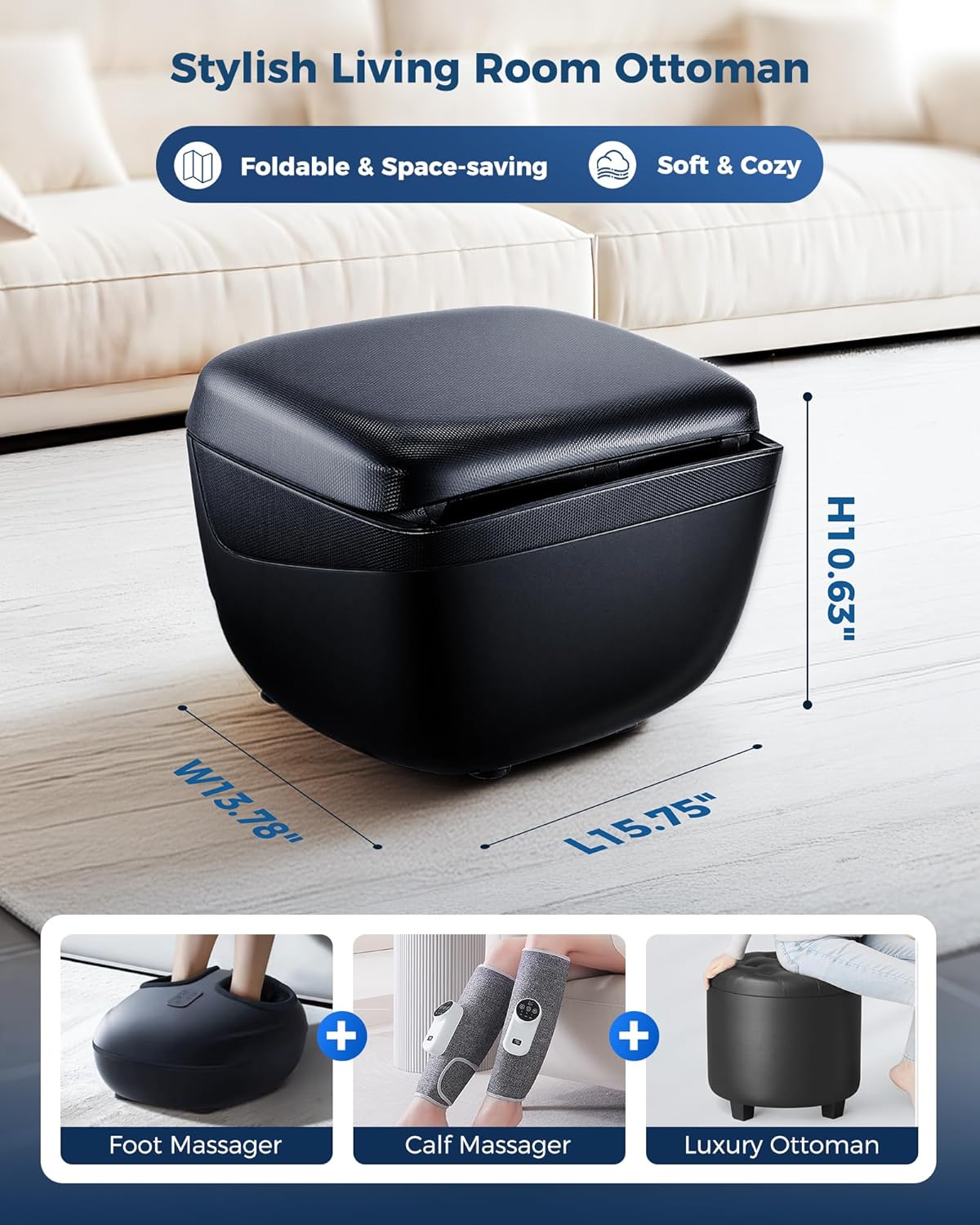 KNQZE 2 in 1 Shiatsu Foot and Calf Massager with Heat, Ottoman Foot Massager for Plantar Fasciitis, Neuropathy, Foot Pain Relief, FSA Eligible HSA Store, Father Day Gift for Men, Up to Men Size 12