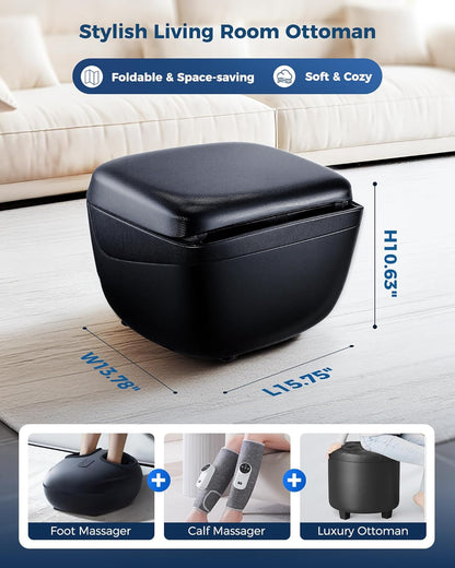 KNQZE 2 in 1 Shiatsu Foot and Calf Massager with Heat, Ottoman Foot Massager for Plantar Fasciitis, Neuropathy, Foot Pain Relief, FSA Eligible HSA Store, Father Day Gift for Men, Up to Men Size 12