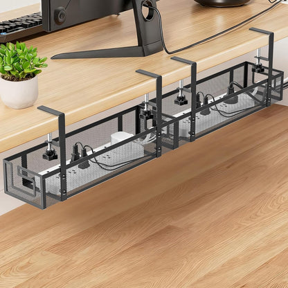 Under Desk Cable Management Tray, 15.75" No Drill Cable Management White,