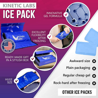 Ice Packs for Injuries Reusable (2 Pack) – Flexible Gel Ice Pack for Knee, Shoulder, Back – Soft Hot & Cold Therapy – Kinetic Labs