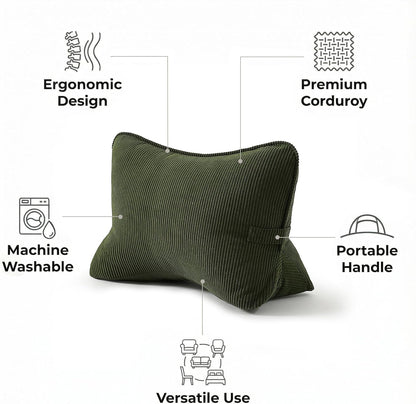 Pat. Pend. Corduroy Lumbar Support Back Pillow for Watching TV, Reading & Gaming, Ergonomic Triangle Support Cushion for Sofa, Armchair & Bed Sitting, Removable Washable Cover, Beige Gray